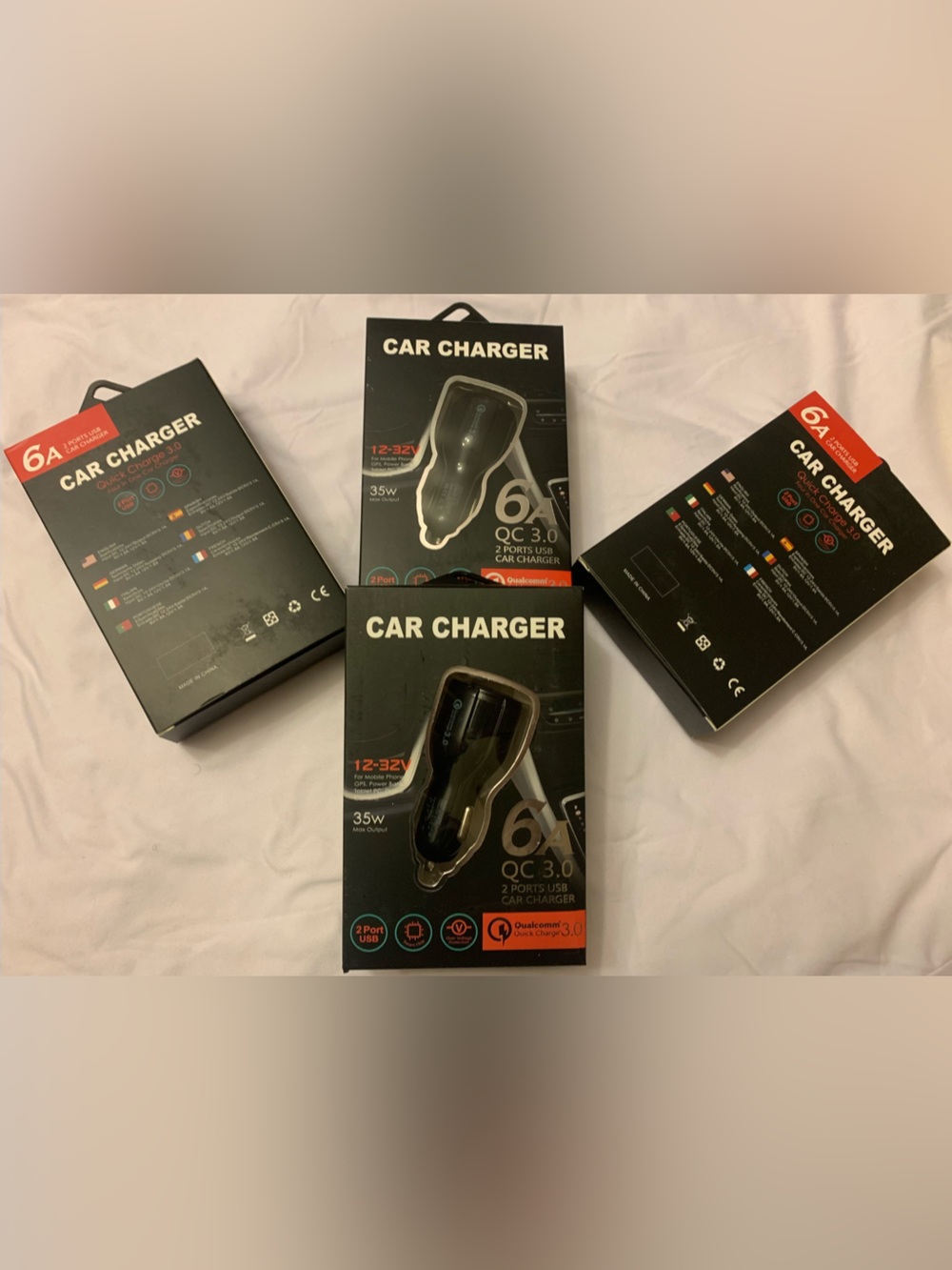 (4 Total Count) ~ 6A Dual USB Car Charger QC 3.0 Fast Charging - Black